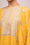 Anamika Khanna_Mustard Embroidery Round Neck Skirt Set _at_Aza_Fashions