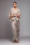 Buy_Anamika Khanna_Gray Embroidery Round Neck Grey Skirt Set _at_Aza_Fashions