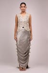 Anamika Khanna_Gray Embroidery Round Neck Grey Skirt Set _Online_at_Aza_Fashions