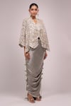 Buy_Anamika Khanna_Gray Embroidery Round Neck Grey Skirt Set 