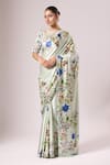 Anamika Khanna Blue Cotton Embroidery, Beads Round Neck Light Floral Printed Saree Set Online at Aza Fashions Anamika Khanna_Blue Cotton Embroidery, Beads Round Neck Light Floral Printed Saree Set _Online_at_Aza_Fashions