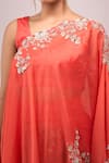 Shop_Anamika Khanna_Coral Chiffon Embroidery Round Neck Draped Skirt Set _Online_at_Aza_Fashions