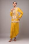 Buy Anamika Khanna Mustard Silk Embroidery, Sequins Round Neck Kurta Set at Aza Fashions Buy_Anamika Khanna_Mustard Silk Embroidery, Sequins Round Neck Kurta Set_at_Aza_Fashions