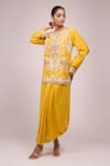 Anamika Khanna Mustard Silk Embroidery, Sequins Round Neck Kurta Set Online at Aza Fashions Anamika Khanna_Mustard Silk Embroidery, Sequins Round Neck Kurta Set_Online_at_Aza_Fashions