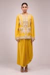 Buy Anamika Khanna Mustard Silk Embroidery, Sequins Round Neck Kurta Set Online at Aza Fashions Buy_Anamika Khanna_Mustard Silk Embroidery, Sequins Round Neck Kurta Set_Online_at_Aza_Fashions
