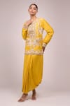 Anamika Khanna Mustard Silk Embroidery, Sequins Round Neck Kurta Set at Aza Fashions Anamika Khanna_Mustard Silk Embroidery, Sequins Round Neck Kurta Set_at_Aza_Fashions
