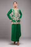 Buy_Anamika Khanna_Emerald Green Embroidery Round Neck Kurta Set _at_Aza_Fashions