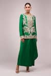 Buy_Anamika Khanna_Emerald Green Embroidery Round Neck Kurta Set _Online_at_Aza_Fashions