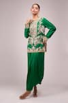 Shop_Anamika Khanna_Emerald Green Embroidery Round Neck Kurta Set _Online_at_Aza_Fashions