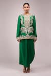 Anamika Khanna_Emerald Green Embroidery Round Neck Kurta Set _at_Aza_Fashions