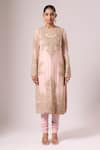 Shop_Anamika Khanna_Pink Beads, Embroidery Round Neck Kurta Set _Online_at_Aza_Fashions