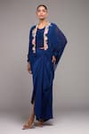 Buy_Anamika Khanna_Blue Chiffon Embroidery Round , Open Indigo Skirt Set _at_Aza_Fashions