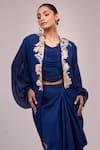 Buy_Anamika Khanna_Blue Chiffon Embroidery Round , Open Indigo Skirt Set _Online_at_Aza_Fashions