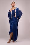 Anamika Khanna_Blue Chiffon Embroidery Round , Open Indigo Skirt Set _at_Aza_Fashions