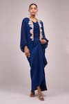 Buy_Anamika Khanna_Blue Chiffon Embroidery Round , Open Indigo Skirt Set 