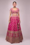 Buy_Azeera_Pink Silk Sequins, Zari, Embroidery Round Neck Rani Lehenga Set _Online_at_Aza_Fashions