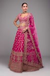 Buy_Azeera_Pink Silk Sequins, Zari, Embroidery Round Neck Rani Lehenga Set _at_Aza_Fashions