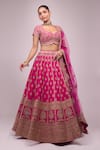 Shop_Azeera_Pink Silk Sequins, Zari, Embroidery Round Neck Rani Lehenga Set 