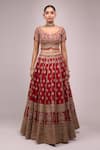 Shop_Azeera_Red Embroidery Round Neck Lehenga Set _Online_at_Aza_Fashions