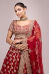 Azeera_Red Embroidery Round Neck Lehenga Set _at_Aza_Fashions