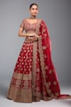 Buy_Azeera_Red Embroidery Round Neck Lehenga Set _at_Aza_Fashions