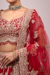 Shop_Azeera_Red Embroidery Round Neck Lehenga Set 