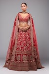 Buy_Azeera_Red Chiffon Tassels, Embroidery Round Neck Lehenga Set _at_Aza_Fashions