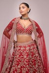 Buy_Azeera_Red Chiffon Tassels, Embroidery Round Neck Lehenga Set _Online_at_Aza_Fashions
