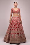 Shop_Azeera_Red Chiffon Tassels, Embroidery Round Neck Lehenga Set _Online_at_Aza_Fashions