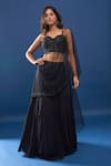 Samyukta Singhania_Black Georgette, Net Sequins, Embroidery Sweetheart Neck Lehenga Set _Online_at_Aza_Fashions