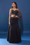 Buy_Samyukta Singhania_Black Georgette, Net Sequins, Embroidery Sweetheart Neck Lehenga Set _at_Aza_Fashions