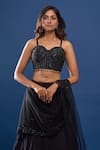 Buy_Samyukta Singhania_Black Georgette, Net Sequins, Embroidery Sweetheart Neck Lehenga Set 