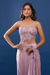 Samyukta Singhania_Mauve Lycra Embroidery, Sequins One Shoulder Pink Pre-draped Saree With Blouse _Online_at_Aza_Fashions