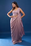 Shop_Samyukta Singhania_Mauve Lycra Embroidery, Sequins One Shoulder Pink Pre-draped Saree With Blouse _Online_at_Aza_Fashions