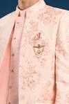 Arihant Rai Sinha_Peach Jacquard, Silk Embroidery Self Weaving Sherwani Set _at_Aza_Fashions