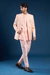 Buy_Arihant Rai Sinha_Peach Jacquard, Silk Embroidery Self Weaving Sherwani Set _at_Aza_Fashions