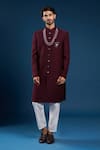 Buy_Arihant Rai Sinha_Maroon Silk, Cotton Embroidery Self Weaving Sherwani And Pant Set _at_Aza_Fashions