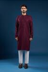 Buy_Arihant Rai Sinha_Wine Georgette, Cotton Sequins, Embroidery Thread Work Kurta And Cream Pant Set_Online_at_Aza_Fashions