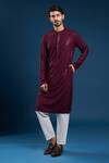 Buy_Arihant Rai Sinha_Wine Georgette, Cotton Sequins, Embroidery Thread Work Kurta And Cream Pant Set_at_Aza_Fashions
