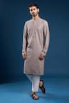 Buy_Arihant Rai Sinha_Gray Georgette, Cotton Sequins, Light Grey Thread Work Kurta And Pant Set _at_Aza_Fashions
