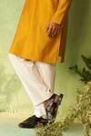 Charkhee_Mustard Chanderi, Voile, Poplin Embroidery Yellow Kurta Set _at_Aza_Fashions