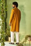 Shop_Charkhee_Mustard Chanderi, Voile, Poplin Embroidery Yellow Kurta Set _at_Aza_Fashions