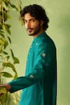Charkhee_Green Chanderi, Voile, Poplin Embroidery Peacock Designer Kurta And Pant Set _Online_at_Aza_Fashions
