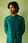 Buy_Charkhee_Green Chanderi, Voile, Poplin Embroidery Peacock Designer Kurta And Pant Set _Online_at_Aza_Fashions