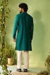 Shop_Charkhee_Green Chanderi, Voile, Poplin Embroidery Peacock Designer Kurta And Pant Set _at_Aza_Fashions