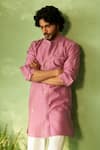Buy_Charkhee_Purple Chanderi, Voile, Poplin Embroidery Kurta And Pant Set _Online_at_Aza_Fashions