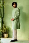 Buy_Charkhee_Green Chanderi, Voile, Poplin Embroidery Tea Kurta And Pant Set _Online_at_Aza_Fashions