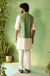 Shop_Charkhee_Green Chanderi, Voile, Poplin Embroidery Bundi Kurta Set _at_Aza_Fashions