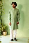 Buy_Charkhee_Green Chanderi, Voile, Poplin Embroidery Tea Kurta Set _at_Aza_Fashions