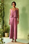 Buy_Charkhee_Purple Chanderi, Voile Embroidery V-neck Set 